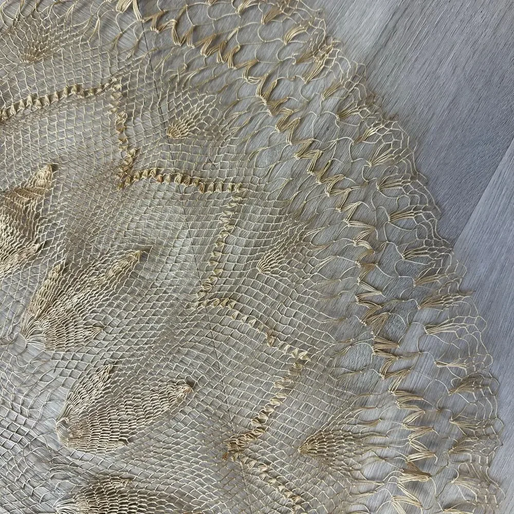 Vintage Embroider Net Mesh Lace Large Round Doily Vanity Table Topper Linen
